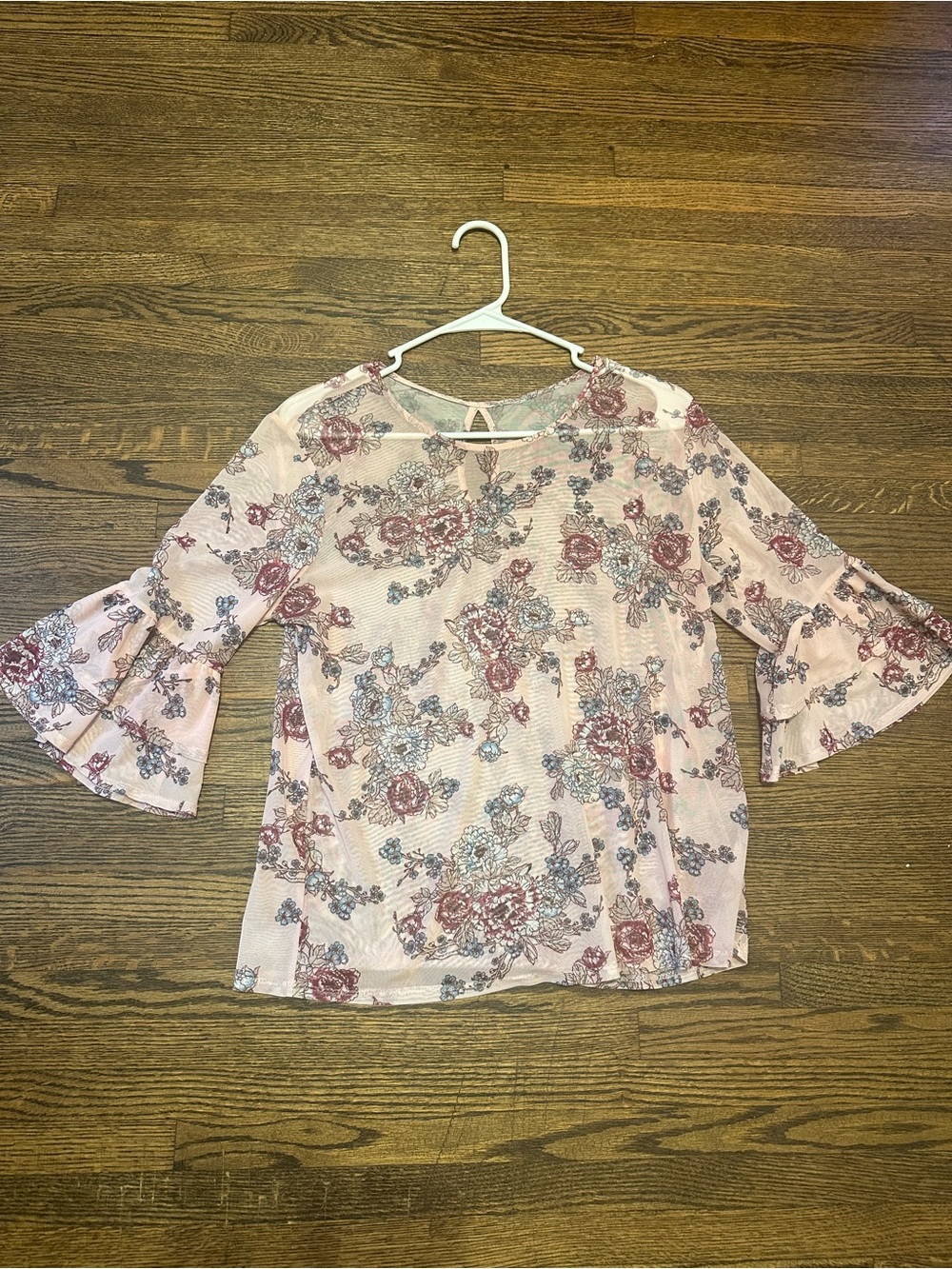 Women's Floral Bell-Sleeve Blouse - Pink MESH